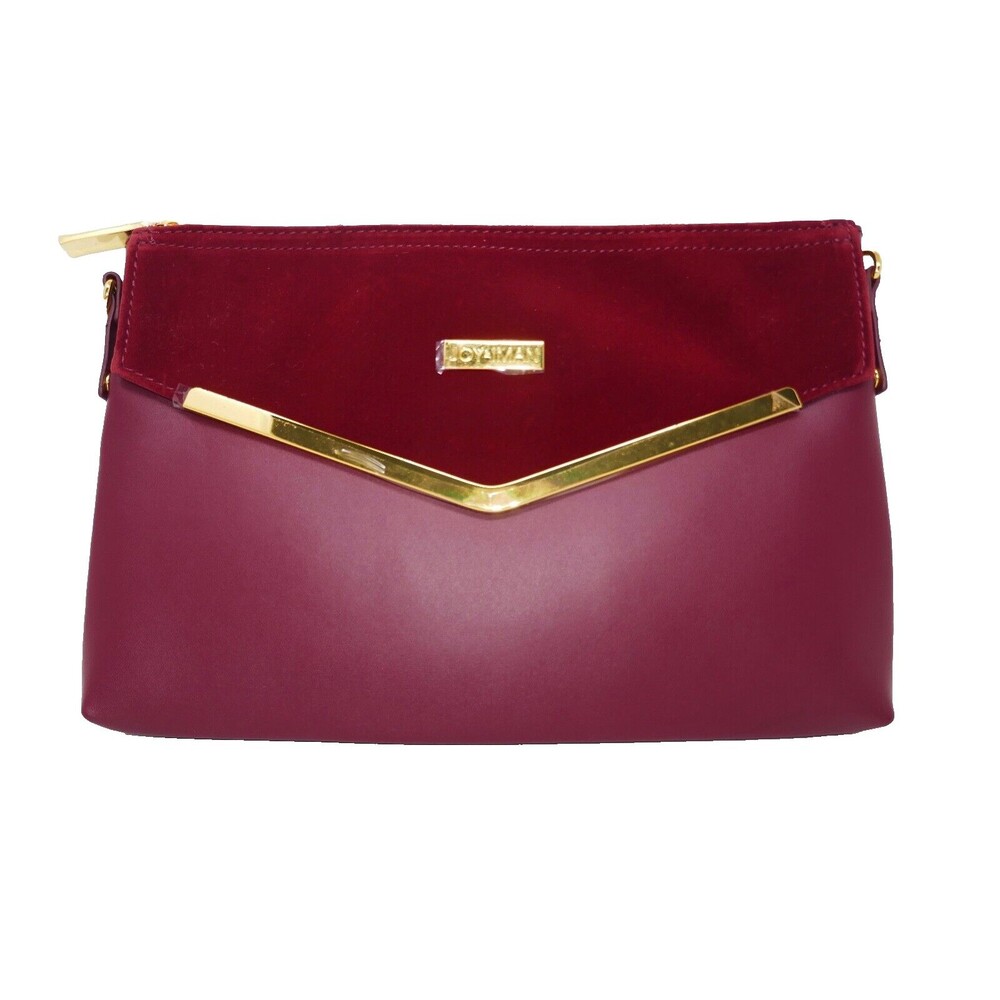 JOY & IMAN Couture Cabernet Leather Clutch with Velvet Detail